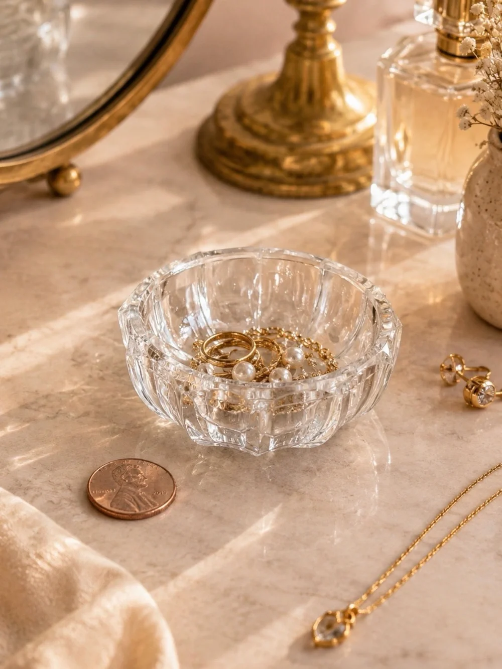 Vintage Clear Glass Salt Cellar Scalloped Edge Trinket Ring Dish
